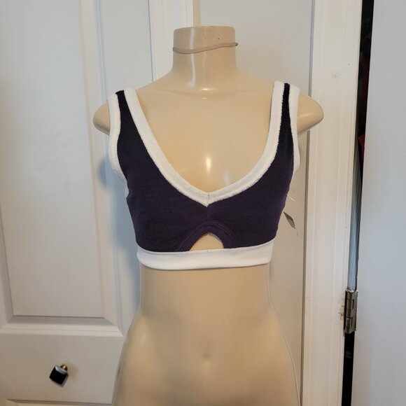 Zara Blue French Terry Crop Top White Trim - Picture 5 of 14